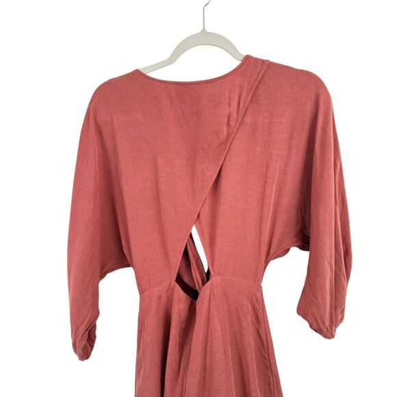 Anthropologie Puff Sleeve Wrap Mini Dress Linen Blend Rose Pink Womens Size 8 - Picture 9 of 9